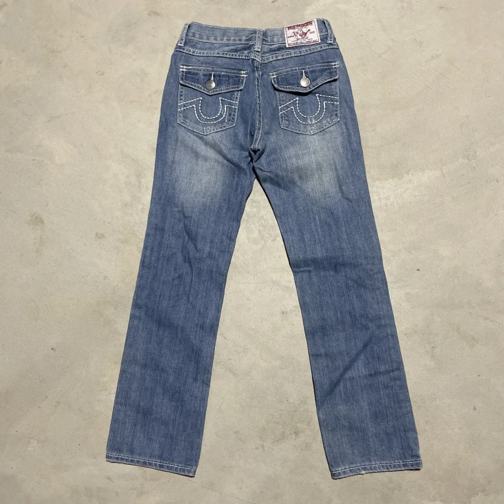True Religion Billy Super T Jeans Boys Size 14 Med Wash White Contrast Stitch